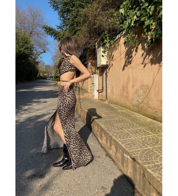Leopar Desen Crop