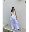 Beyaz Yuksel Bel Muslın Pantolon