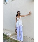 Beyaz Yuksel Bel Muslın Pantolon
