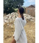 beyaz iki yanı yırtmaclı müslin pareo etek takım