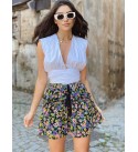Beyaz Drapeli Crop Bluz