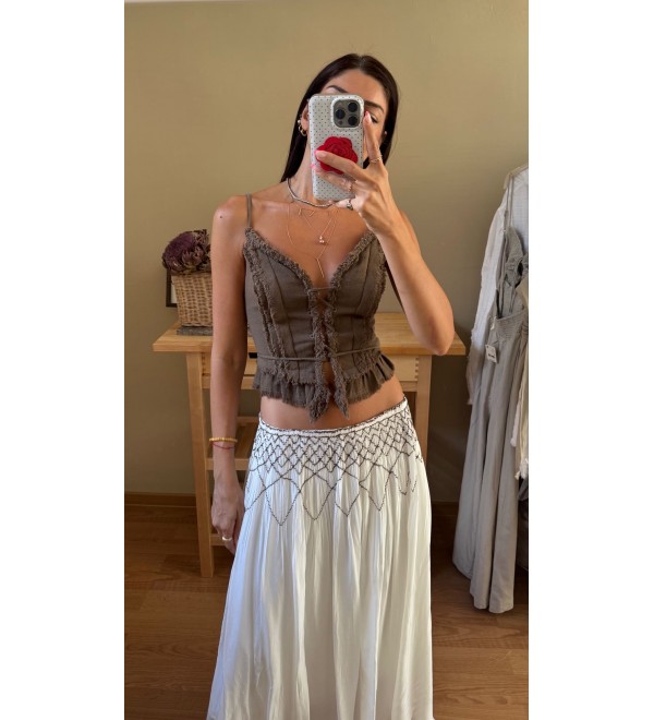 Kahve LUNARA HANDMADE Pamuklu Bluz