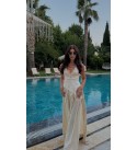 Amara Pamuk Dokuma Tasarım Sortlu Etek Bej 