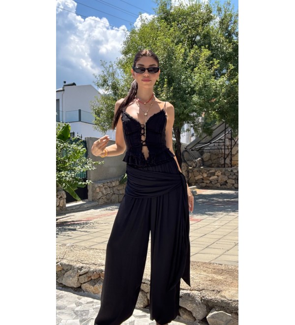 Sıyah Lunara Handmade Korse Bluz