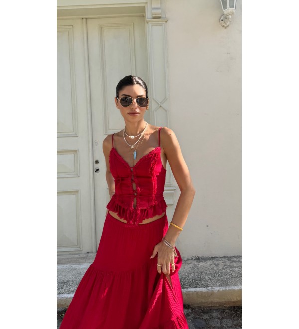 Kırmızı LUNARA HANDMADE Pamuklu Korse Bluz