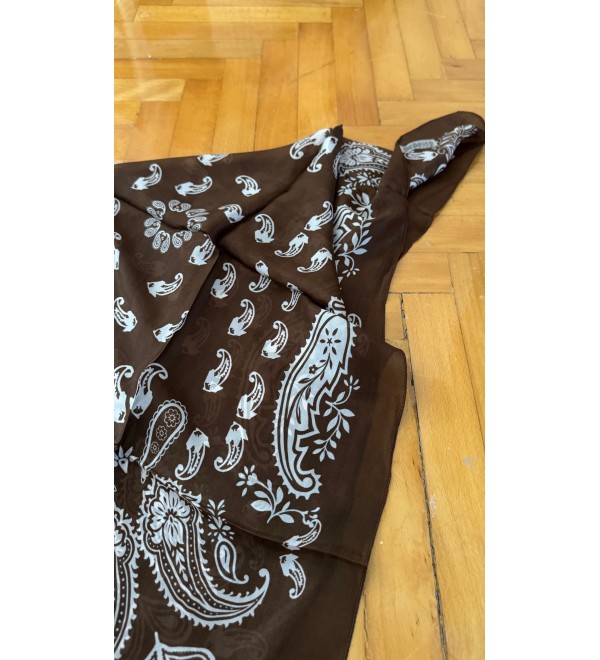 Ithal Kahve Desenlı Ipek Şal