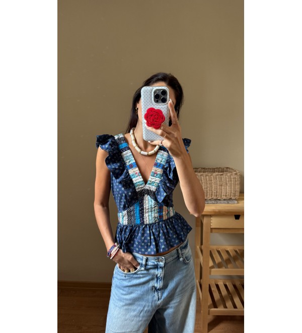 Ithal Patchwork Orjinal Marka Bluz