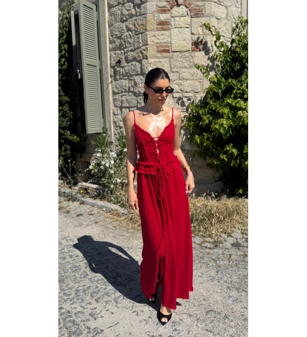 Kırmızı LUNARA HANDMADE Pamuklu Kumas Elbıse