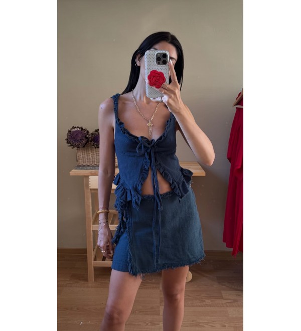 Lacıvert Onden Baglamalı Pamuk Korse Bluz