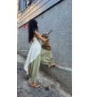 Ekru Balı Arkası Uzun Pamuk Kumas Bluz