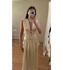 Bej Kaftan Orgu Kusaklı Elbıse