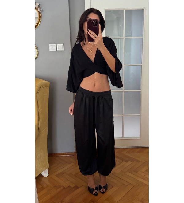 Sıyah Saten Salvar Pantolon