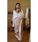 Bej Cıcek Desenlı Ithal Pamuklu Şal