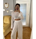 Beyaz Yuksel Bel Muslın Pantolon