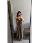 Kahve LUNARA HANDMADE Pamuklu Kumas Elbıse