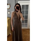 Kahve Yırtmac Detaylı Muslın Elbıse