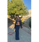 Lacıvert Pencere Detaylı Tasarım Bluz