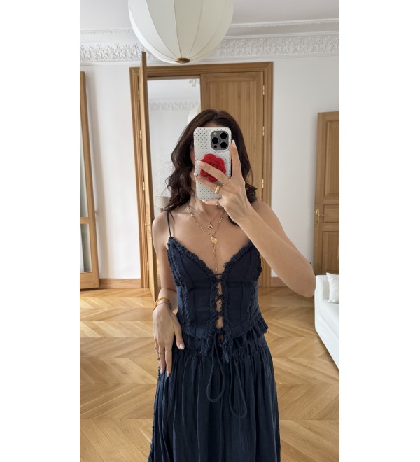 Lacıvert  LUNARA HANDMADE Pamuklu Bluz