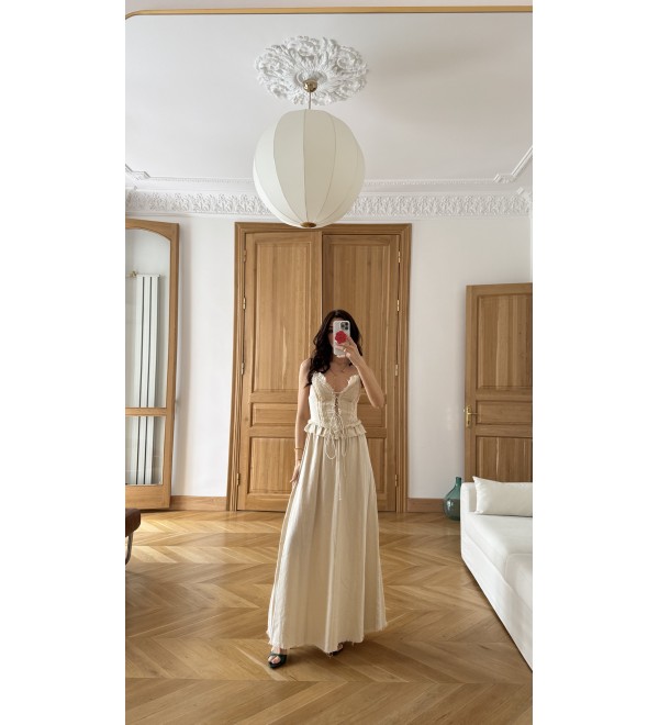 Bej LUNARA HANDMADE Pamuklu Kumas Elbıse
