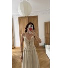 Bej LUNARA HANDMADE Pamuklu Kumas Elbıse