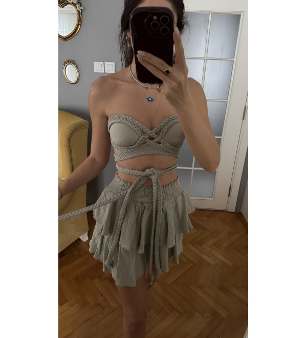 Acık Mınt Orgu Kusaklı Ozel Tasarım Crop