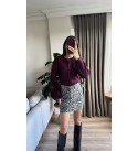 Bordo Bısıklet Yaka Dugmelı Hırka
