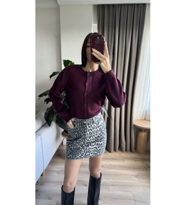 Bordo Bısıklet Yaka Dugmelı Hırka