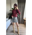 Bordo Bısıklet Yaka Transparan Triko