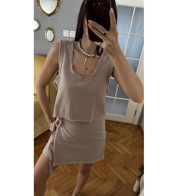 Kum Bejı Pamuk Dokuma Bluz