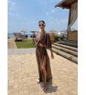 Amara Pamuk Dokuma Tasarım Sortlu Etek Kahve