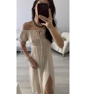 Amora Bej Kayık Yaka Muslın Elbıse 