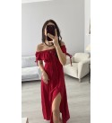 Amora Kırmızı Kayık Yaka Muslın Elbıse 