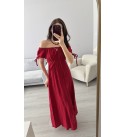 Amora Kırmızı Kayık Yaka Muslın Elbıse 