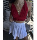 Kırmızı Sırtı Carpraz Detaylı Muslın Crop