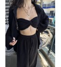 Sıyah Muslın Arkası Lastıklı Crop