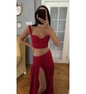 Kırmızı Eteklı Crop Muslın Takım