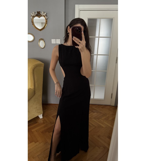 Enıgma Sıyah Pamuk Dokuma  Elbıse 
