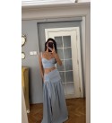 Bebe Mavı Muslın Etek Crop Takım