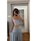 Bebe Mavı Muslın Etek Crop Takım